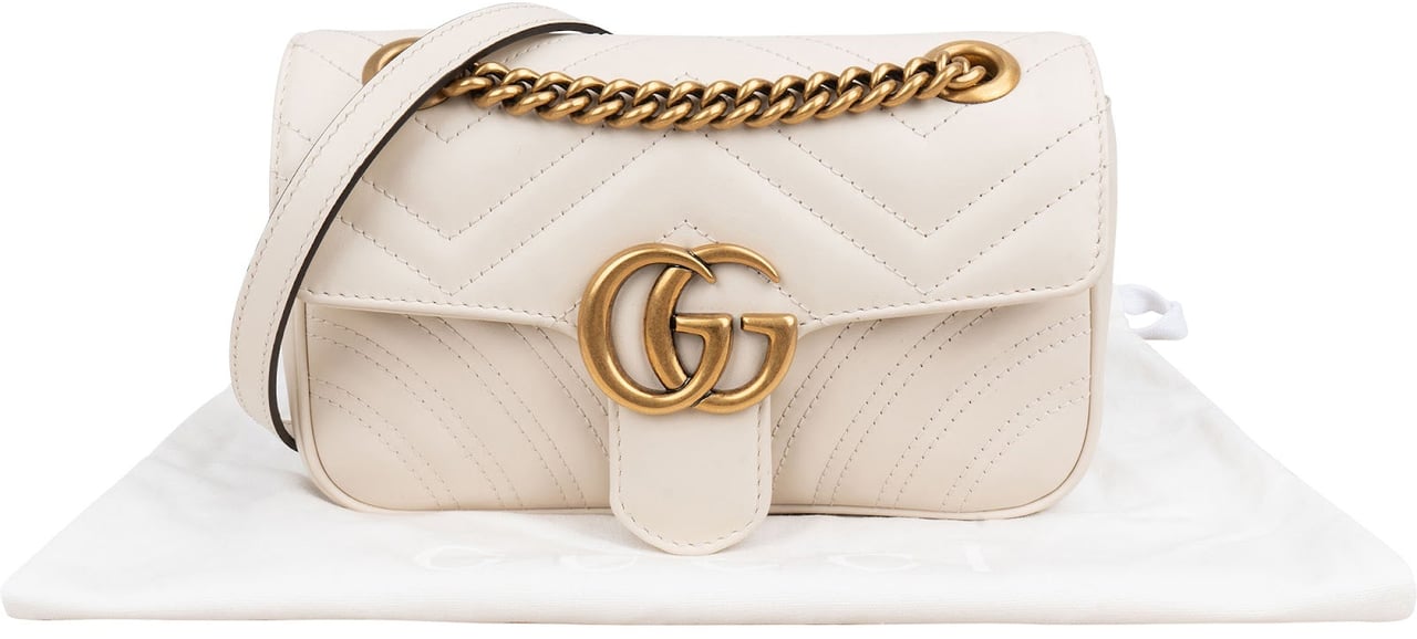 Gucci Chevron Matelassé Leather GG Small Marmont Crossbody Bag Wit