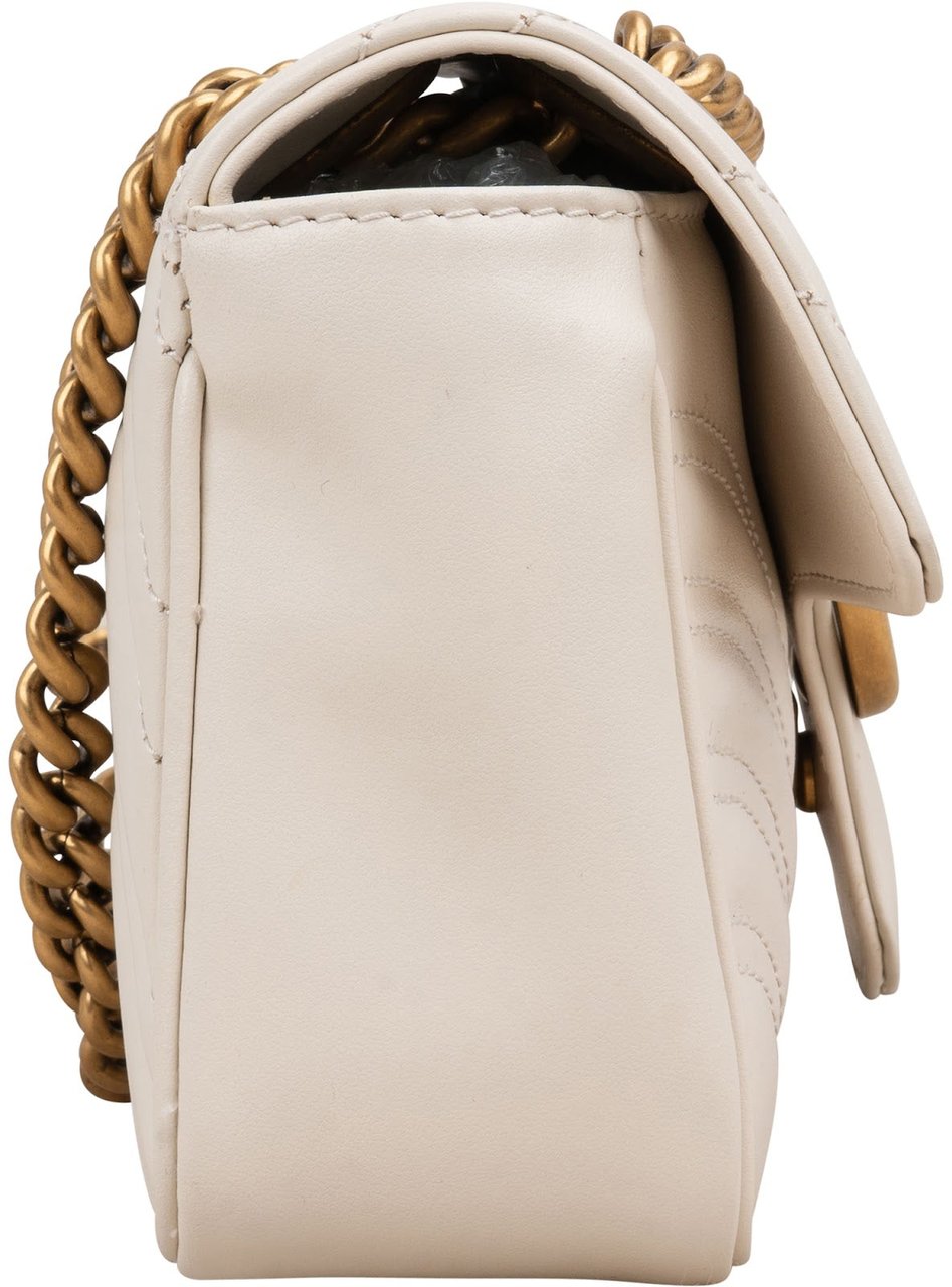 Gucci Chevron Matelassé Leather GG Small Marmont Crossbody Bag Wit