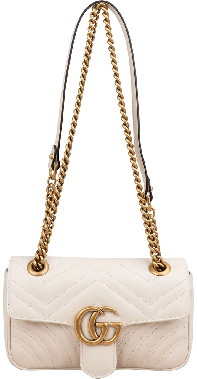 Gucci Chevron Matelassé Leather GG Small Marmont Crossbody Bag Wit