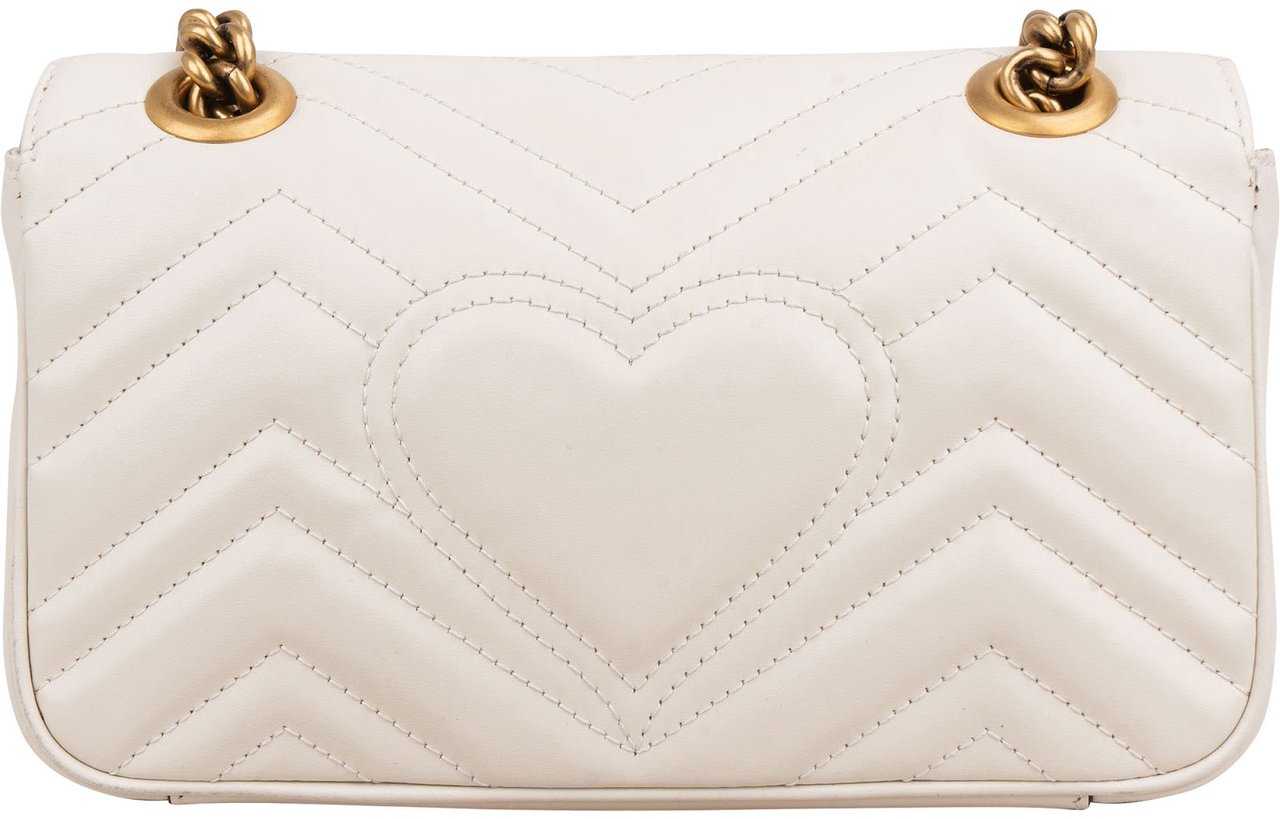 Gucci Chevron Matelassé Leather GG Small Marmont Crossbody Bag Wit