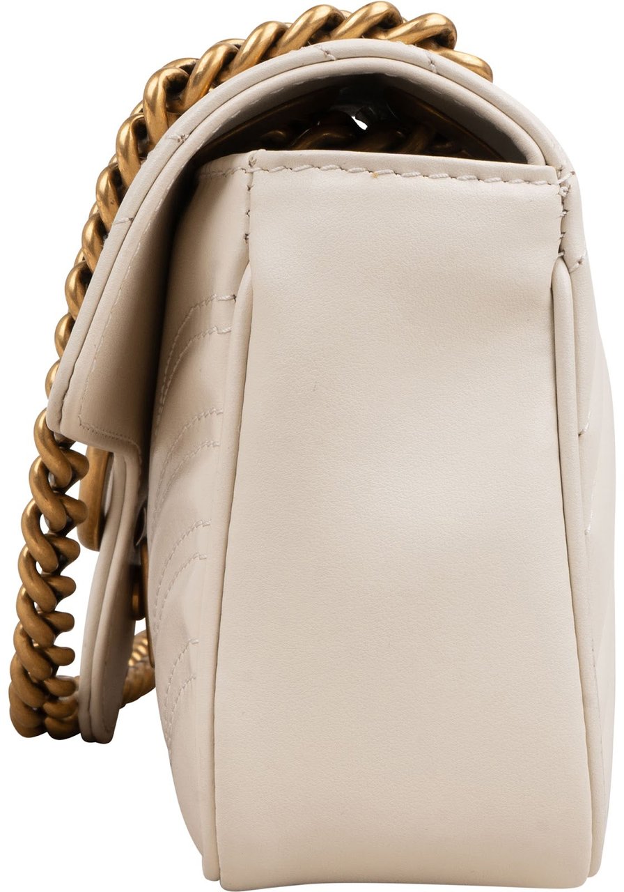 Gucci Chevron Matelassé Leather GG Small Marmont Crossbody Bag Wit