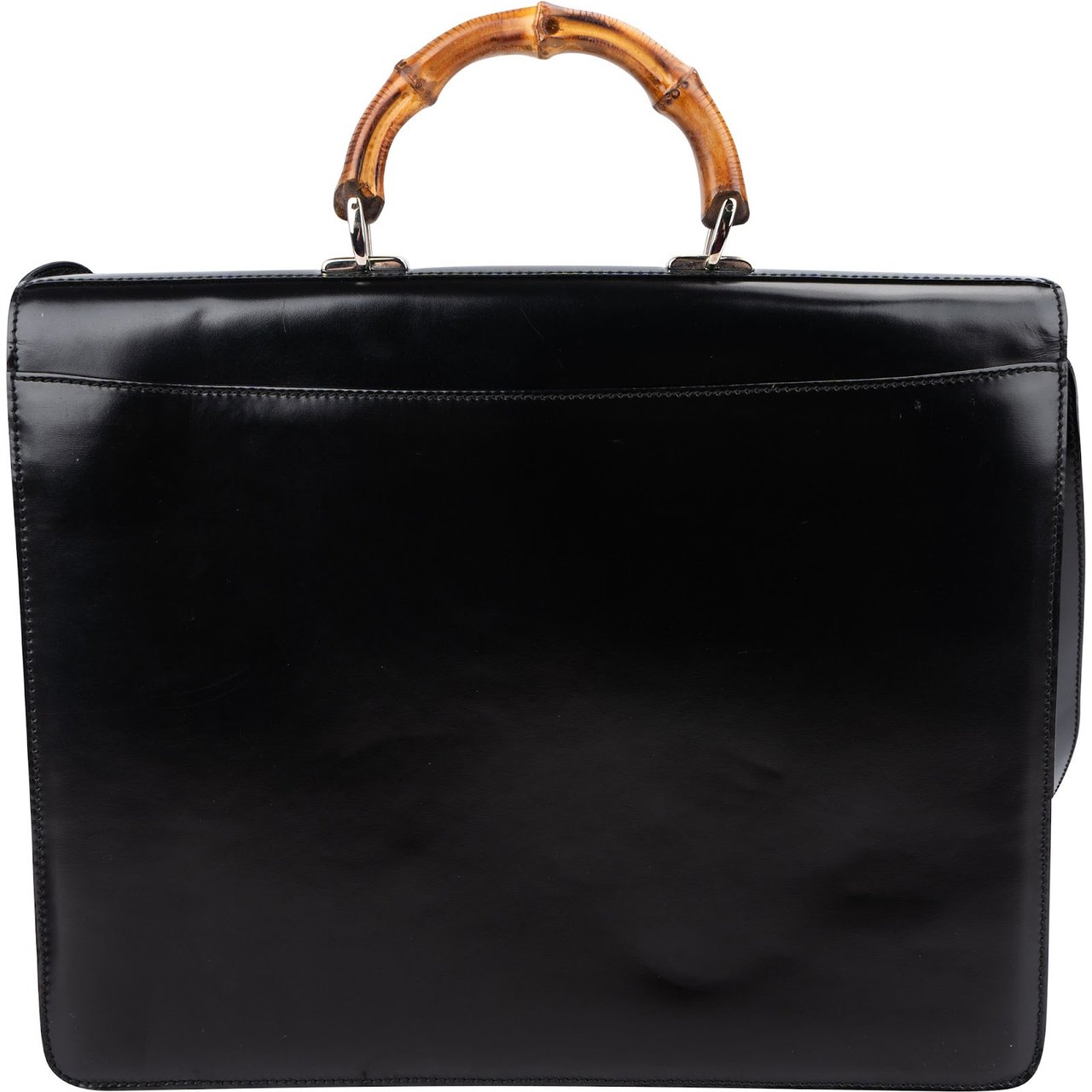 Gucci Black Leather Bamboo Briefcase Handbag Zwart