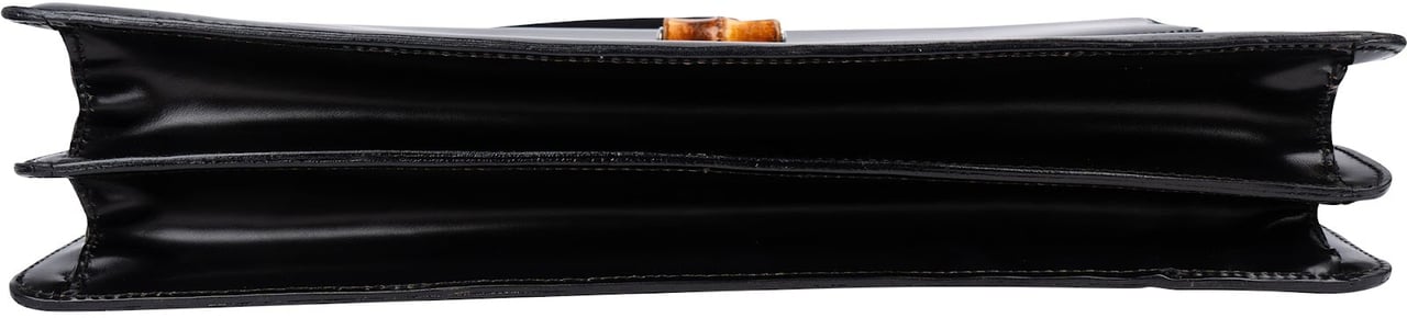 Gucci Black Leather Bamboo Briefcase Handbag Zwart