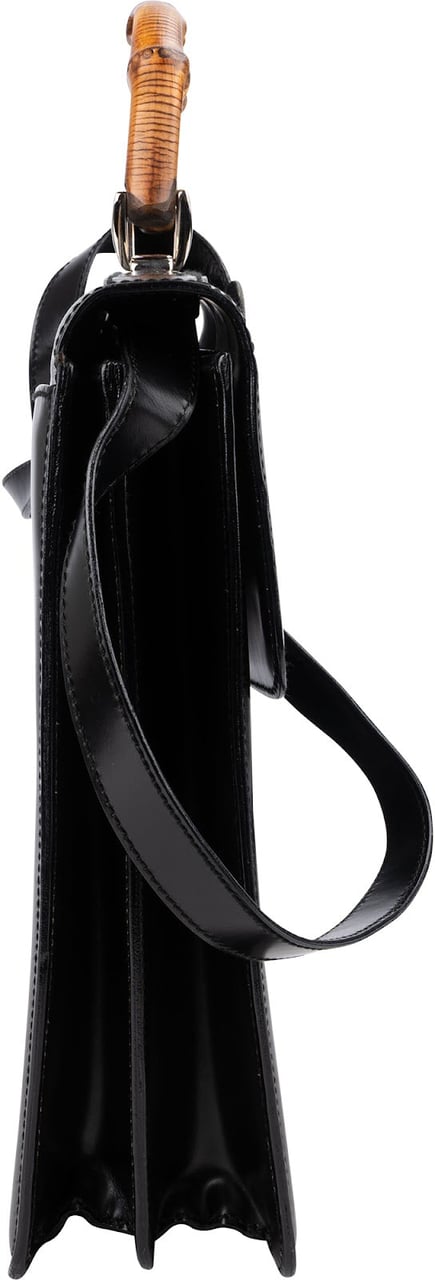 Gucci Black Leather Bamboo Briefcase Handbag Zwart