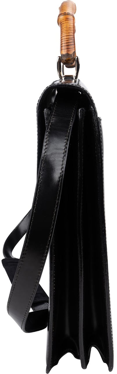 Gucci Black Leather Bamboo Briefcase Handbag Zwart