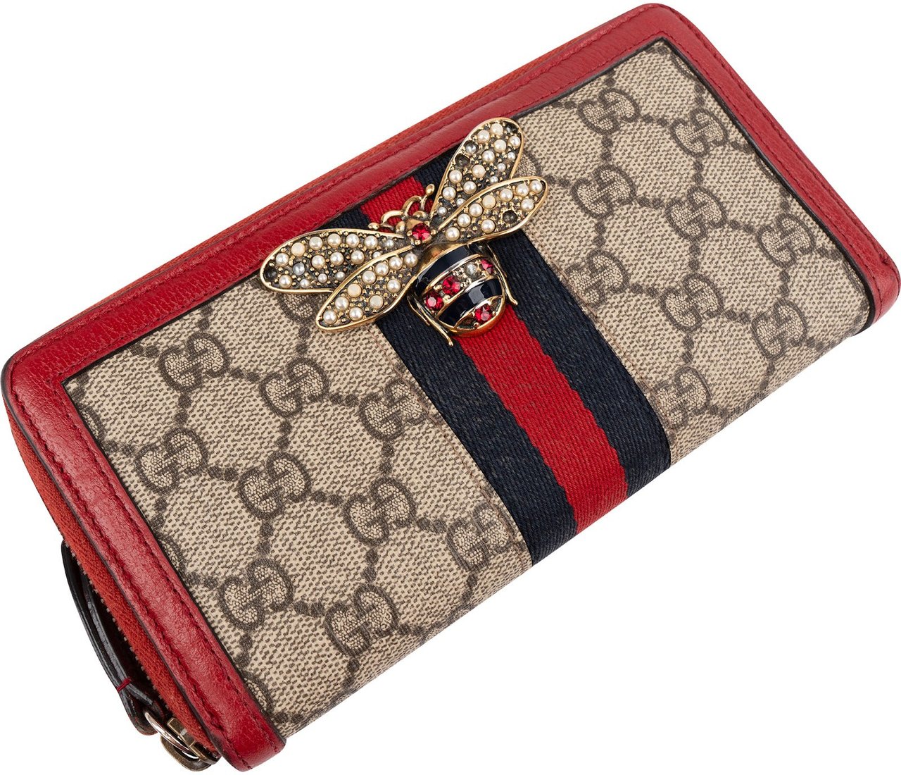Gucci Monogram Queen Margaret GG Zip Around Wallet Rood