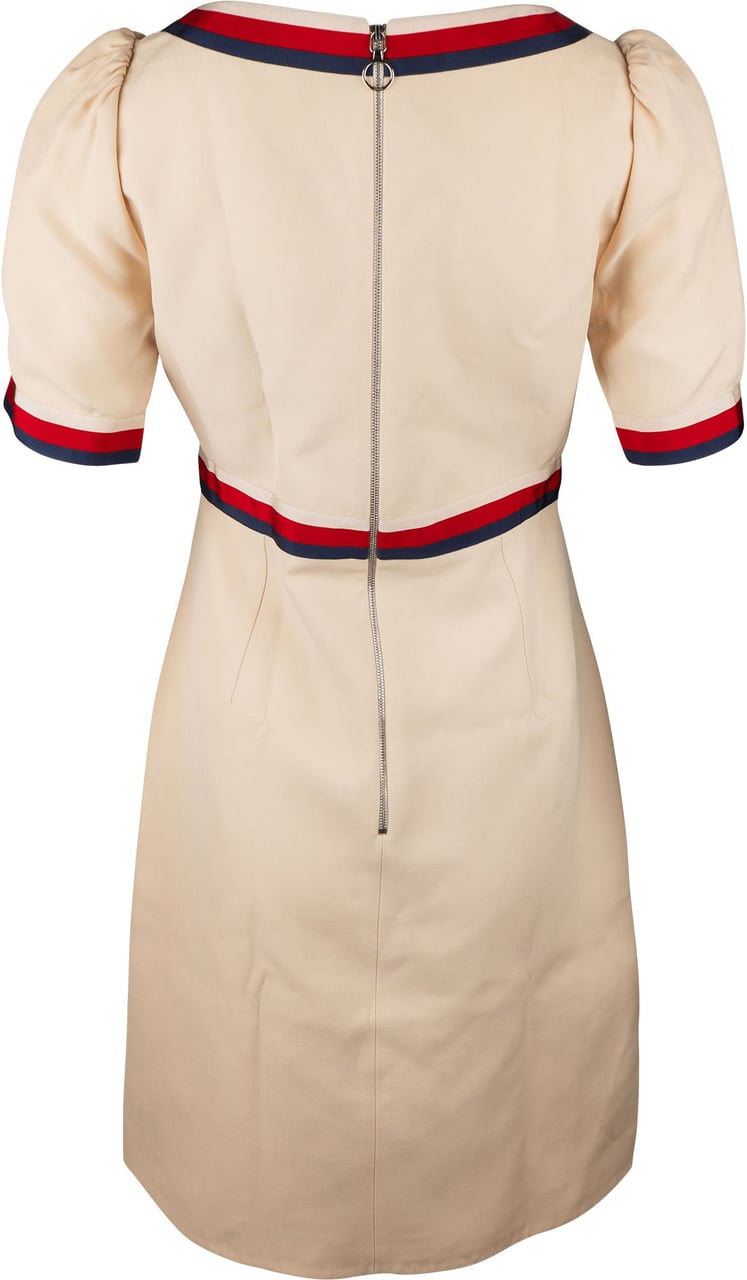 Gucci Beige Web Stripe Web Trim V-Neck Dress (IT42) Beige