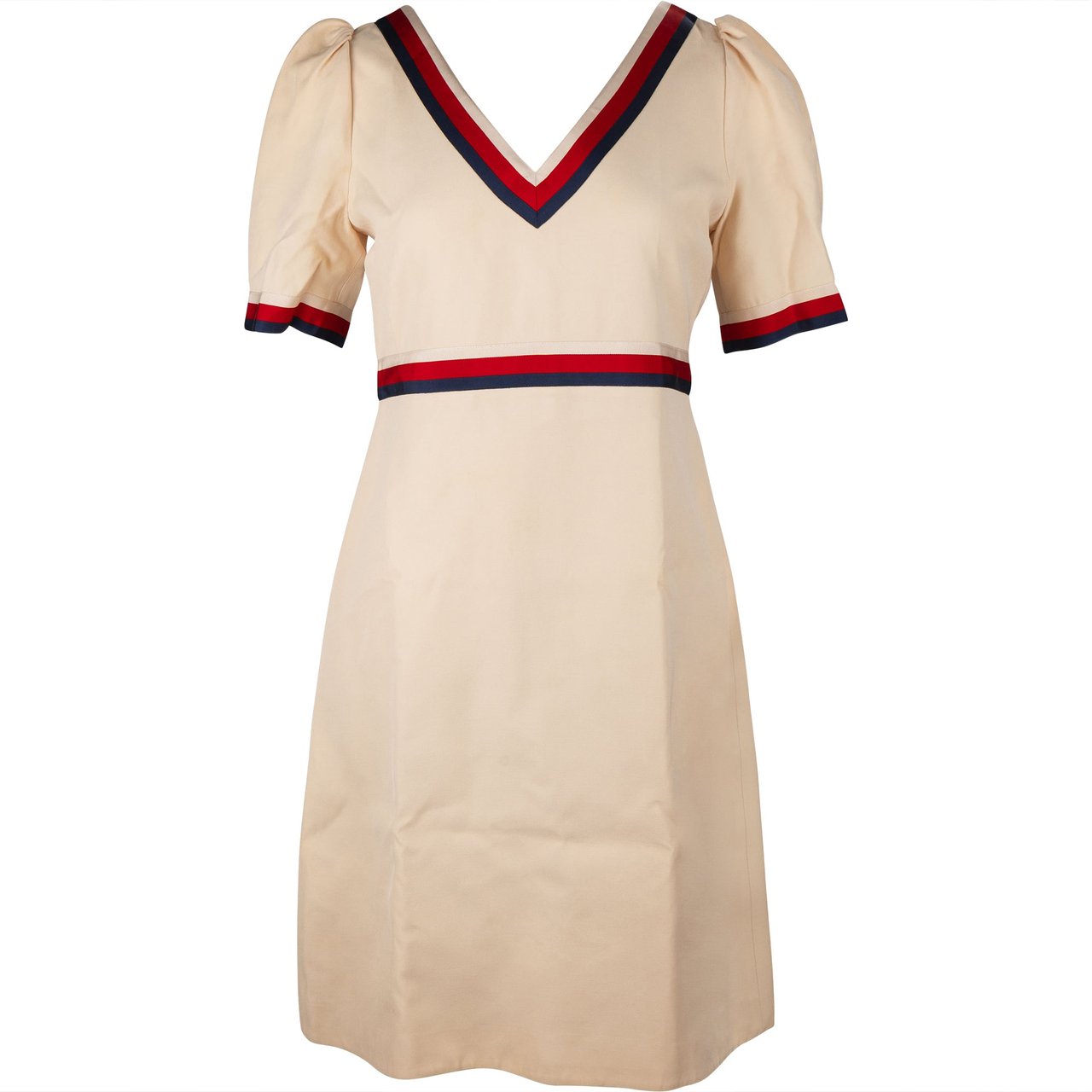 Gucci Beige Web Stripe Web Trim V-Neck Dress (IT42) Beige