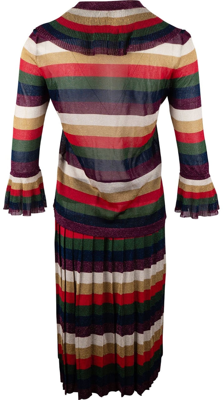 Gucci Multicolor Striped Glitter Cardigan GG Pearl Buttons Dress Costume Set (M) Divers