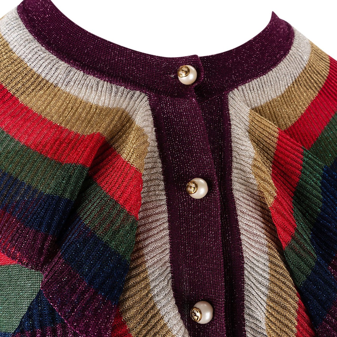 Gucci Multicolor Striped Glitter Cardigan GG Pearl Buttons Dress Costume Set (M) Divers