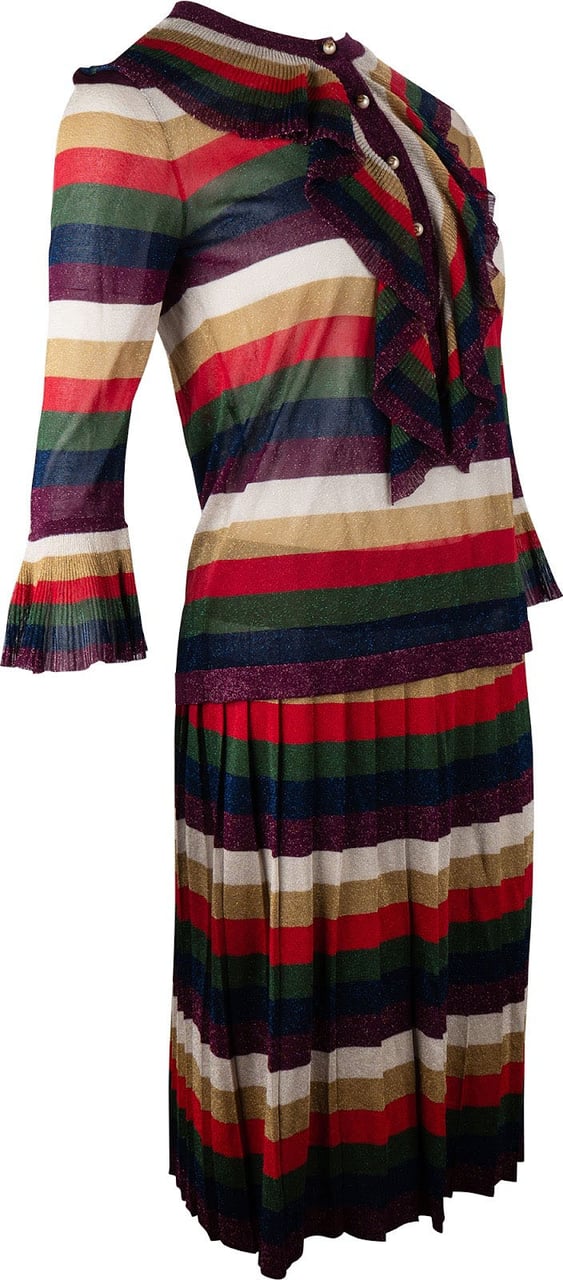 Gucci Multicolor Striped Glitter Cardigan GG Pearl Buttons Dress Costume Set (M) Divers