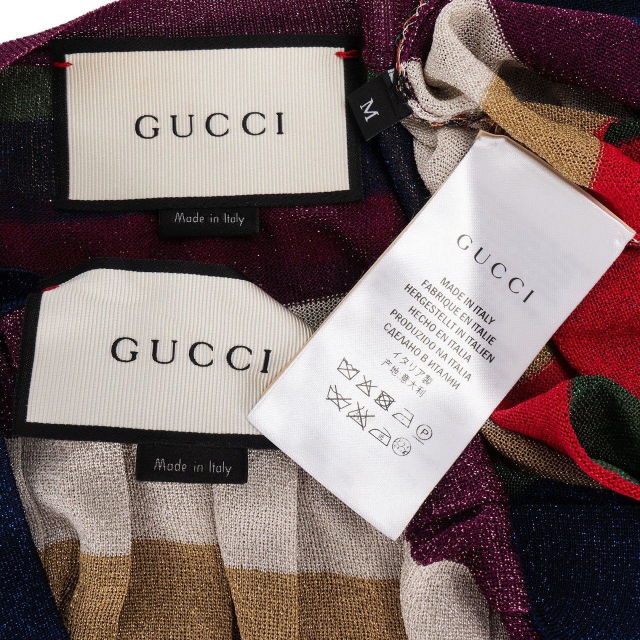 Gucci Multicolor Striped Glitter Cardigan GG Pearl Buttons Dress Costume Set (M) Divers