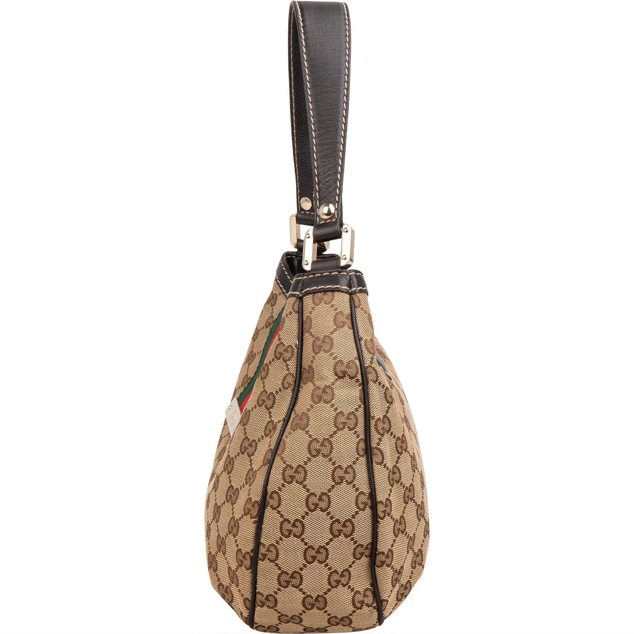 Gucci Monogram GG Canvas Web Hobo Shoulder Bag Bruin