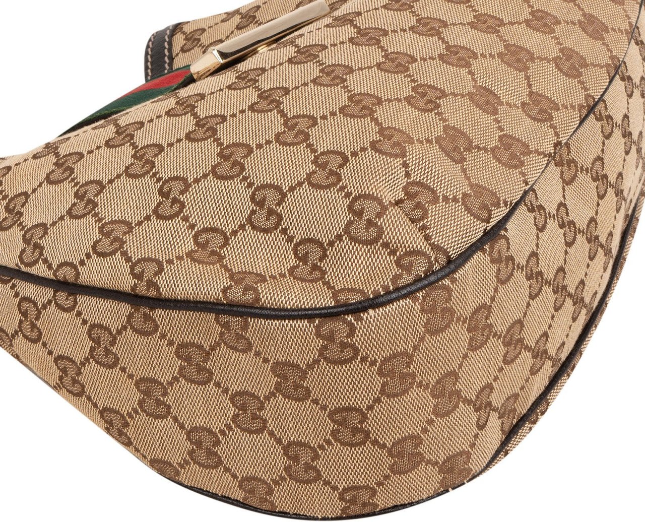Gucci Monogram GG Canvas Web Hobo Shoulder Bag Bruin