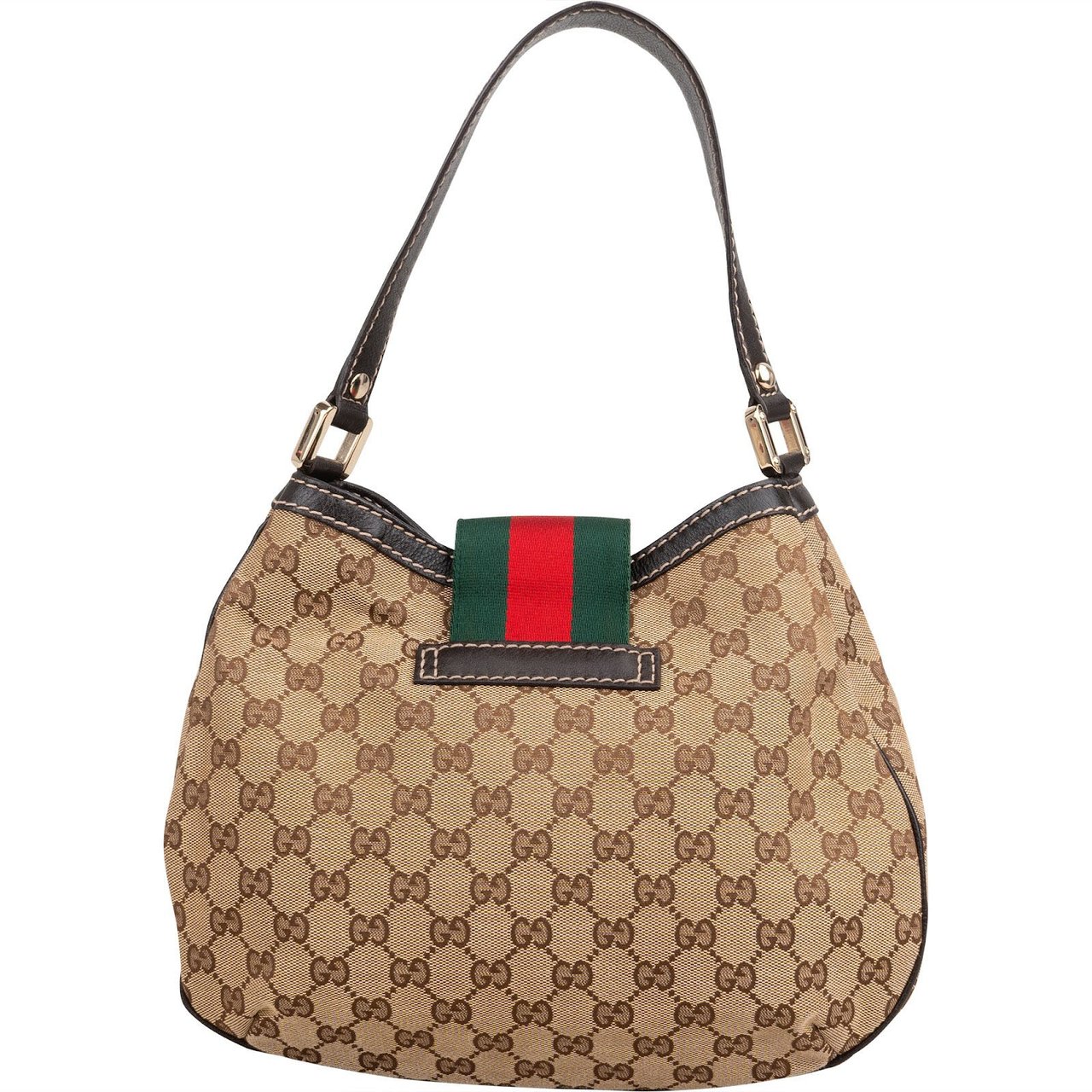 Gucci Monogram GG Canvas Web Hobo Shoulder Bag Bruin