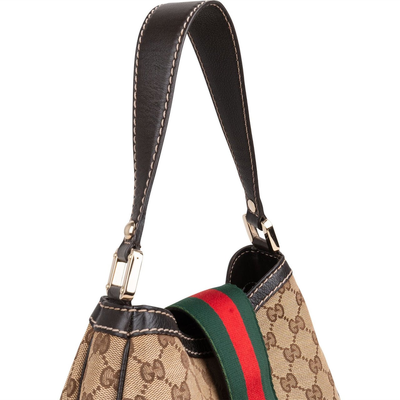 Gucci Monogram GG Canvas Web Hobo Shoulder Bag Bruin