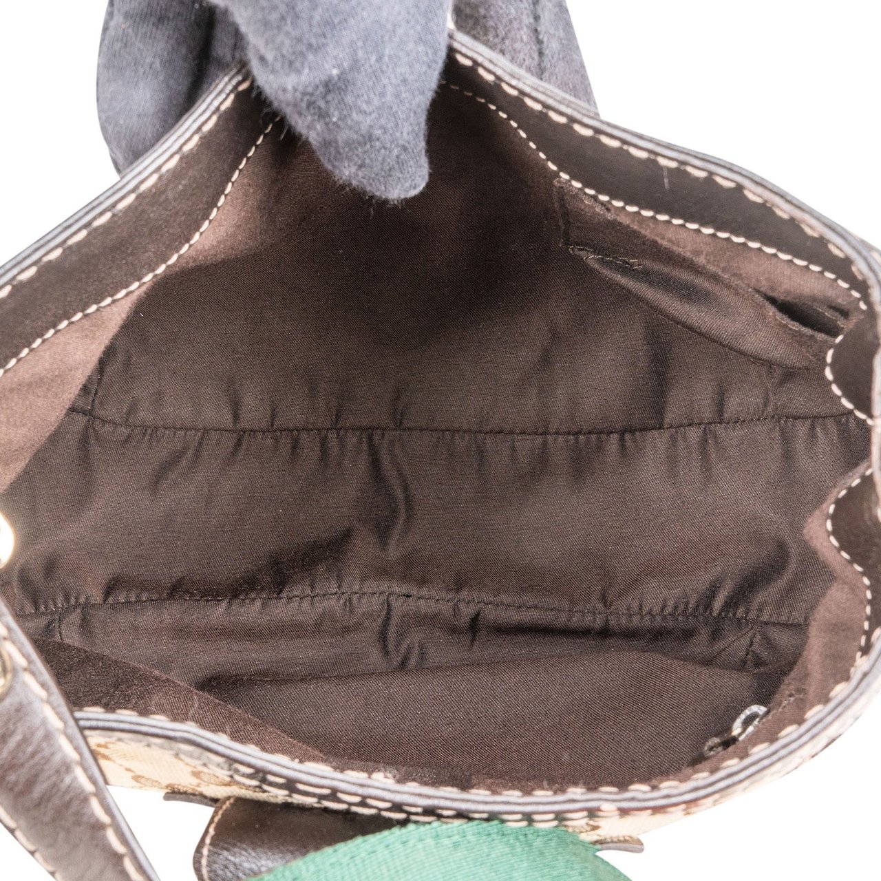 Gucci Monogram GG Canvas Web Hobo Shoulder Bag Bruin