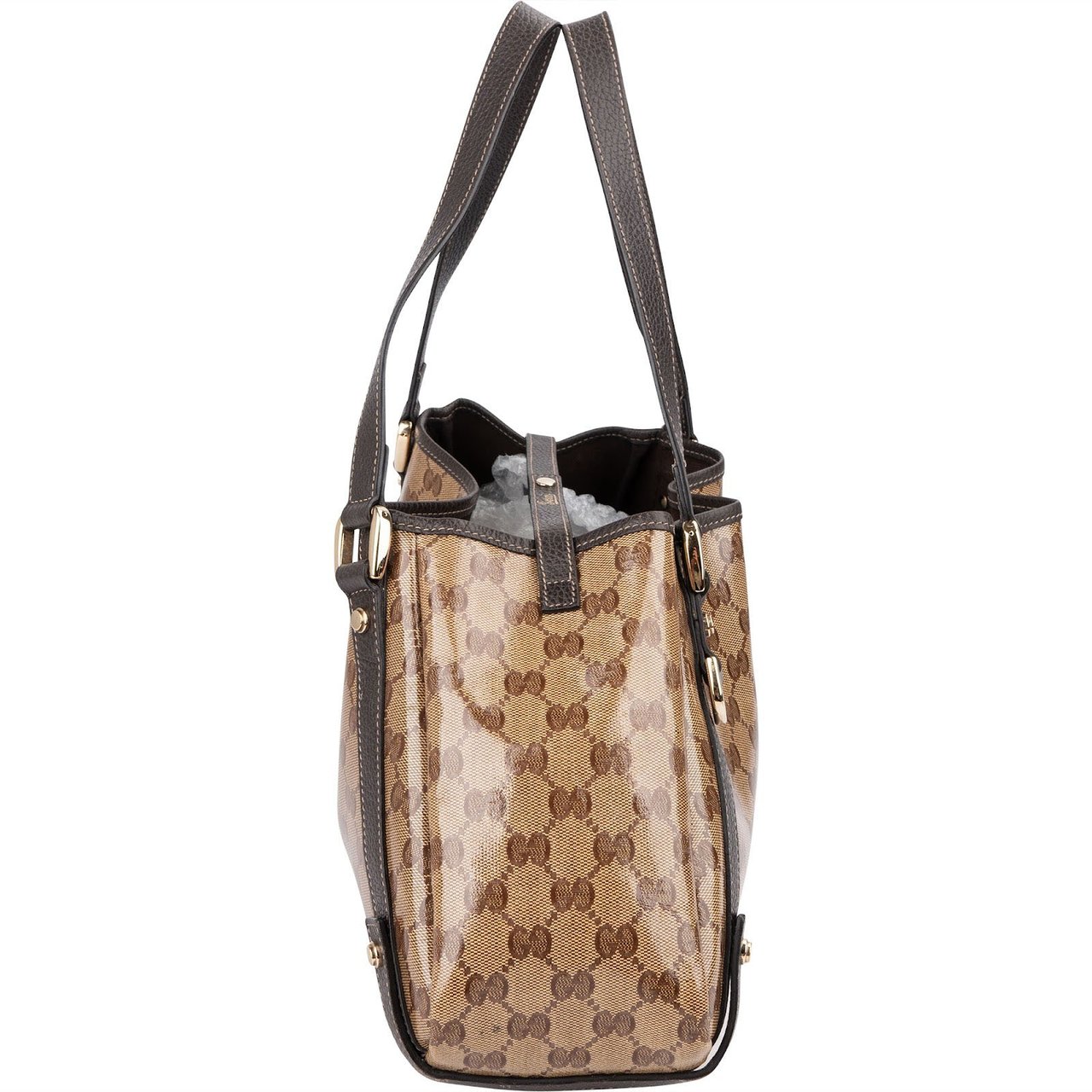 Gucci Monogram GG Patent Coated Canvas Abbey Shoulder Bag Beige