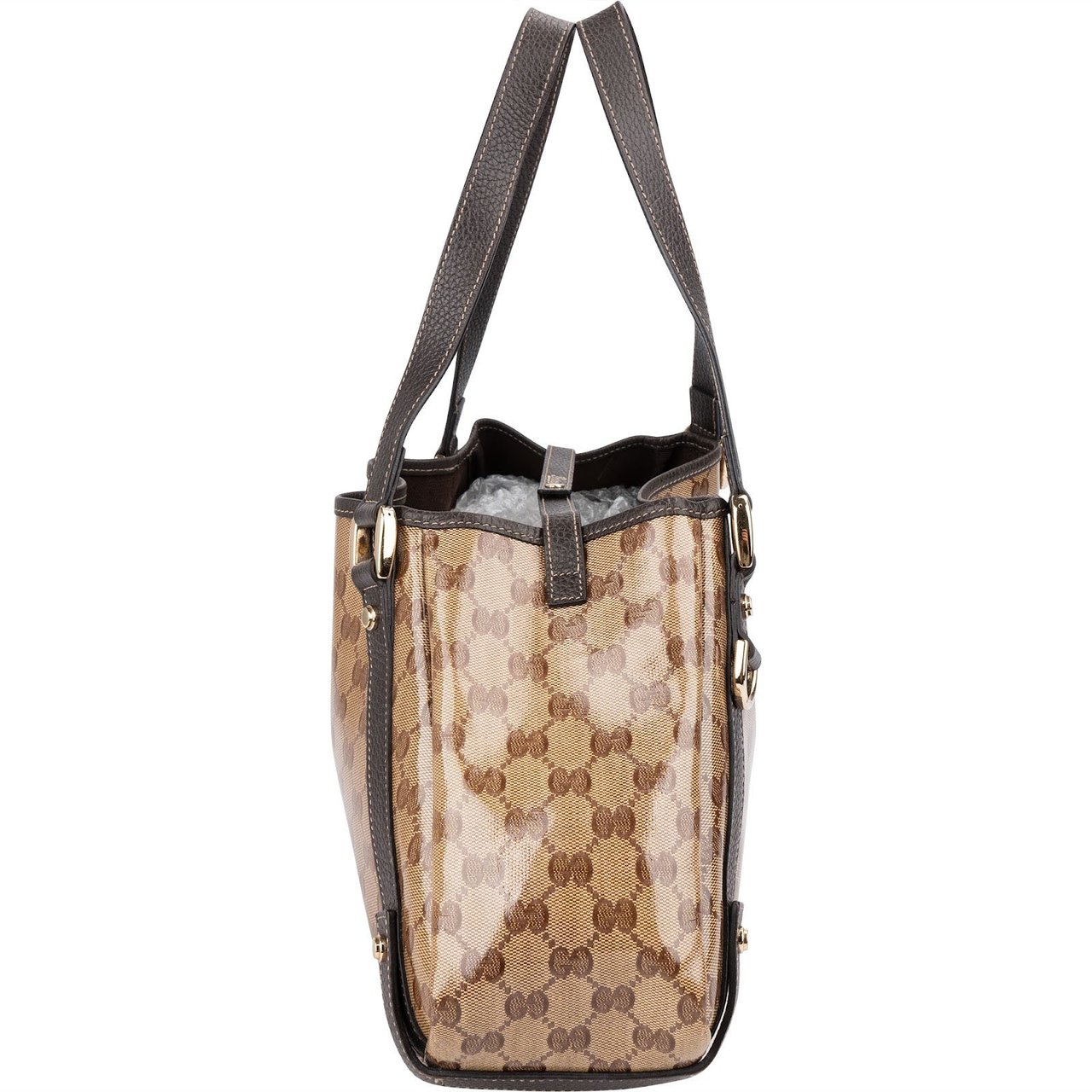 Gucci Monogram GG Patent Coated Canvas Abbey Shoulder Bag Beige