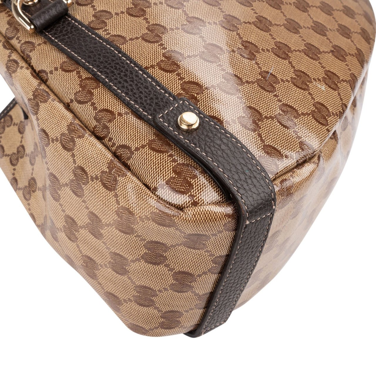 Gucci Monogram GG Patent Coated Canvas Abbey Shoulder Bag Beige