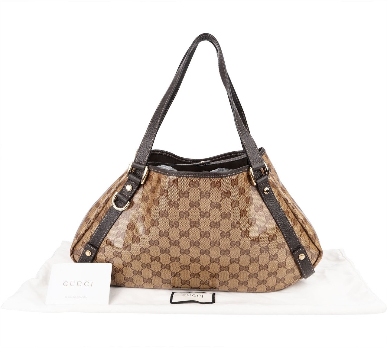 Gucci Monogram GG Patent Coated Canvas Abbey Shoulder Bag Beige