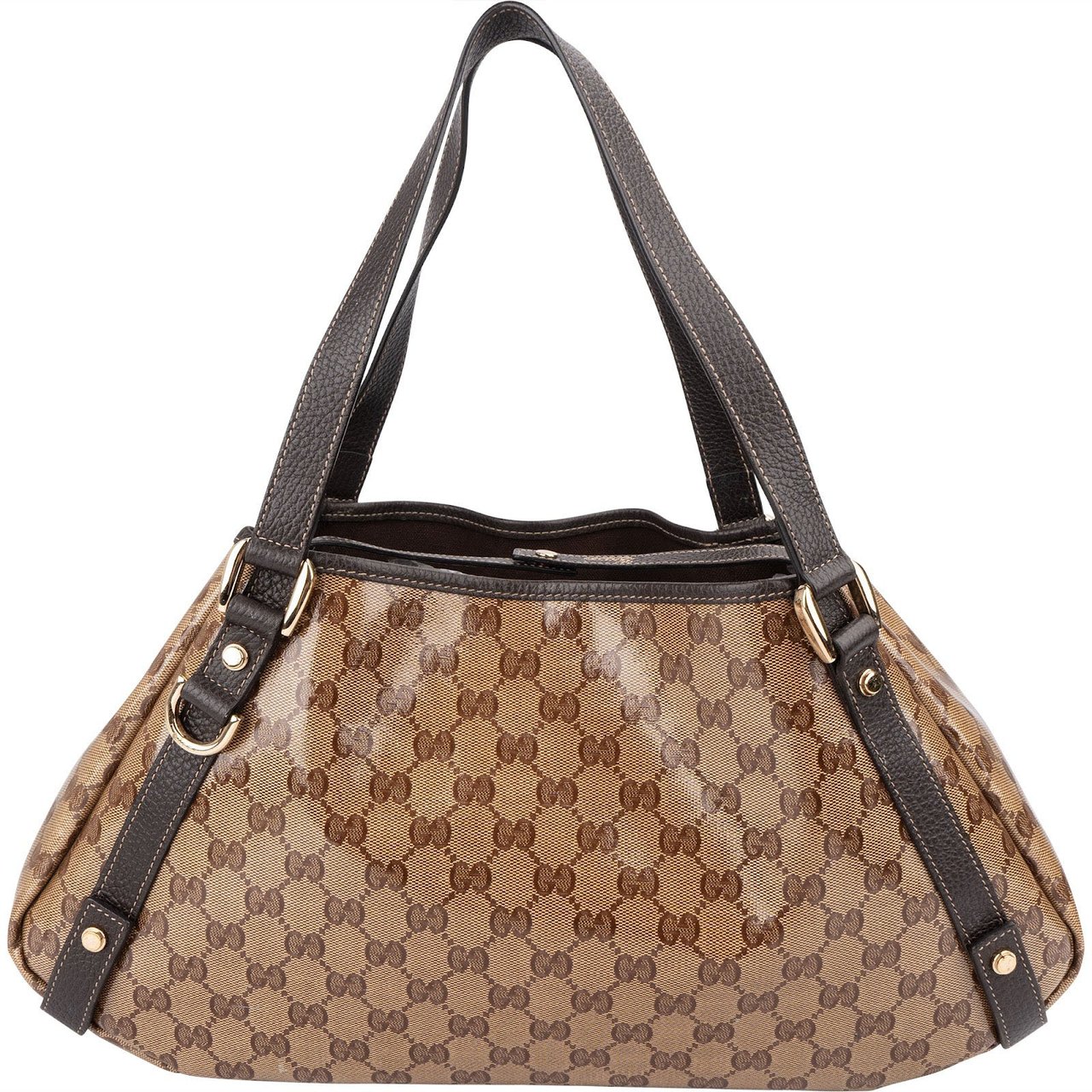 Gucci Monogram GG Patent Coated Canvas Abbey Shoulder Bag Beige