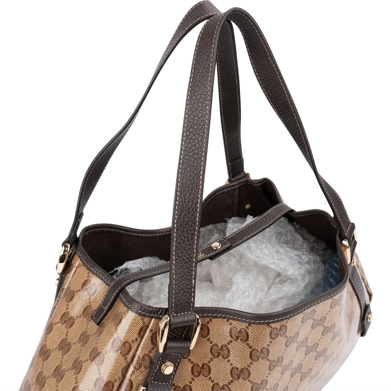 Gucci Monogram GG Patent Coated Canvas Abbey Shoulder Bag Beige