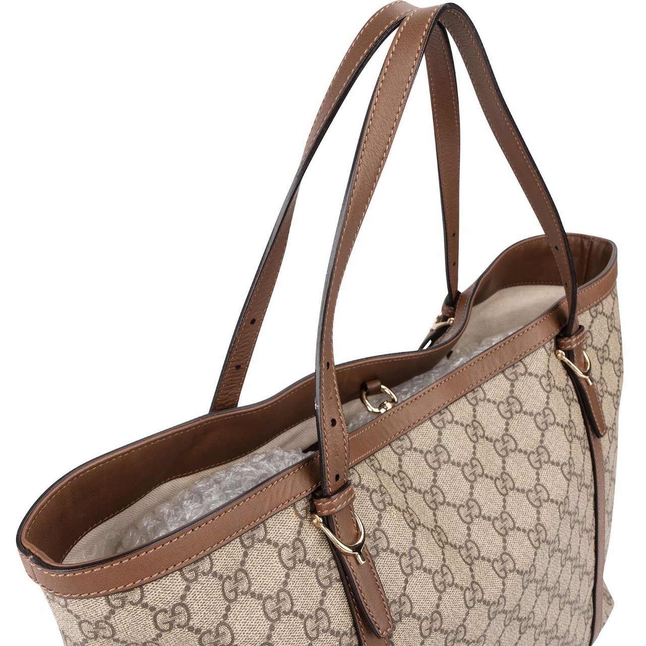 Gucci Monogram GG Supreme Tote Shopper Shoulder Bag Beige