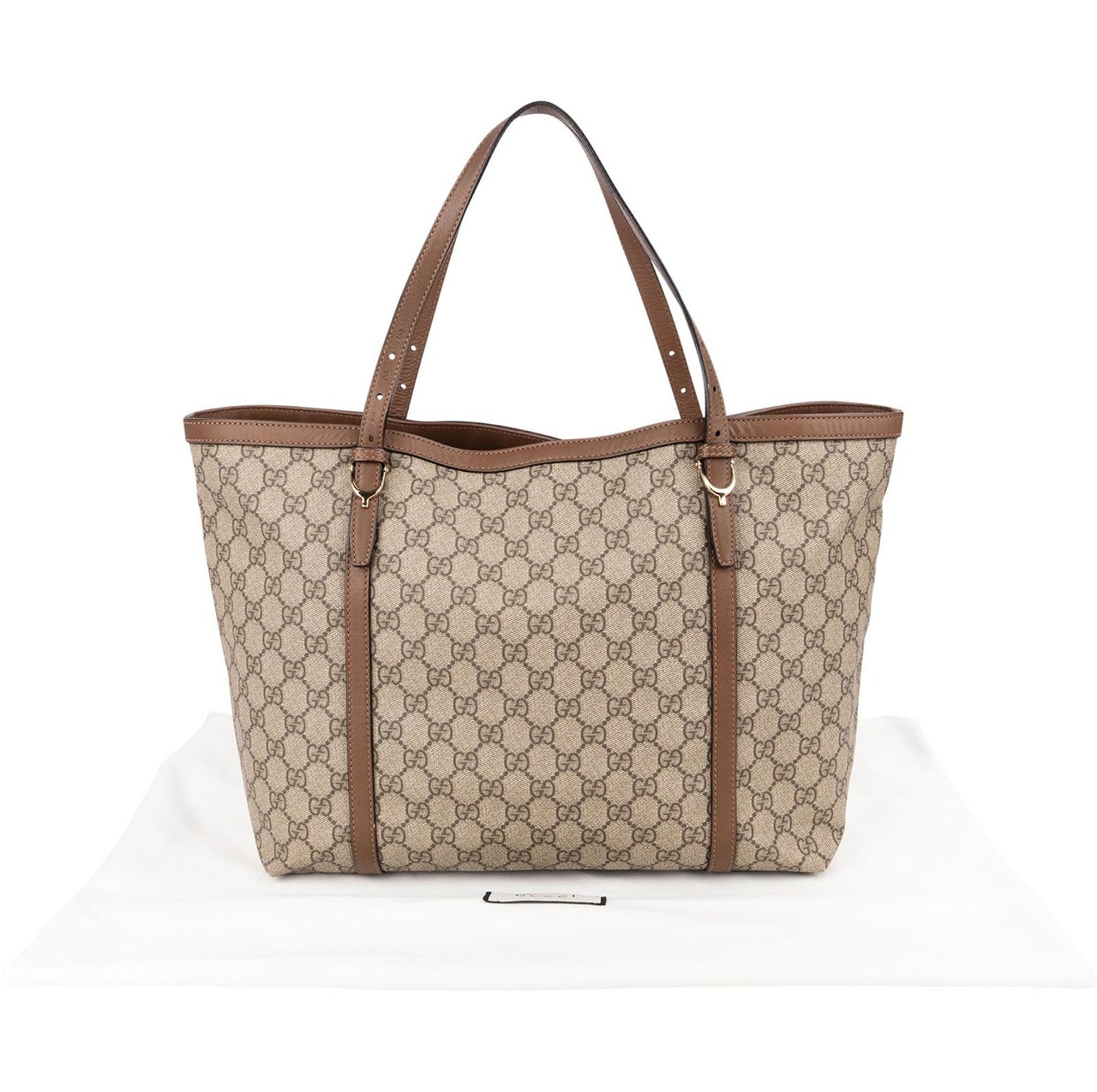Gucci Monogram GG Supreme Tote Shopper Shoulder Bag Beige
