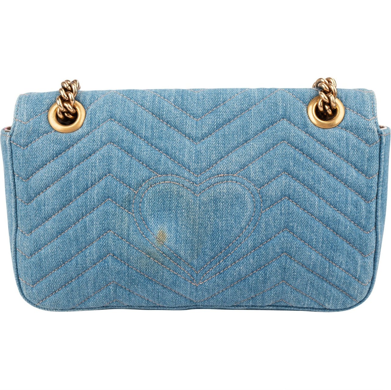 Gucci Denim Matelassé Denim Pearl GG Marmont Crossbody Bag Lichtblauw