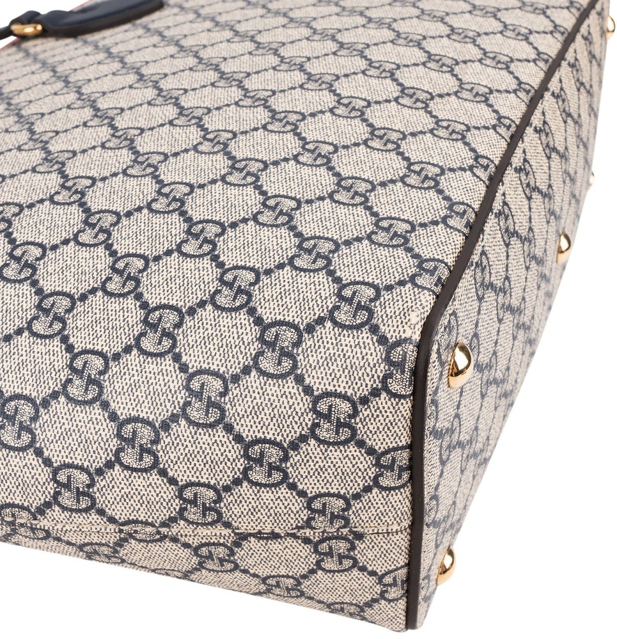 Gucci Blue Monogram GG Supreme Bicolor Leather Tote Shoulder Bag Blauw