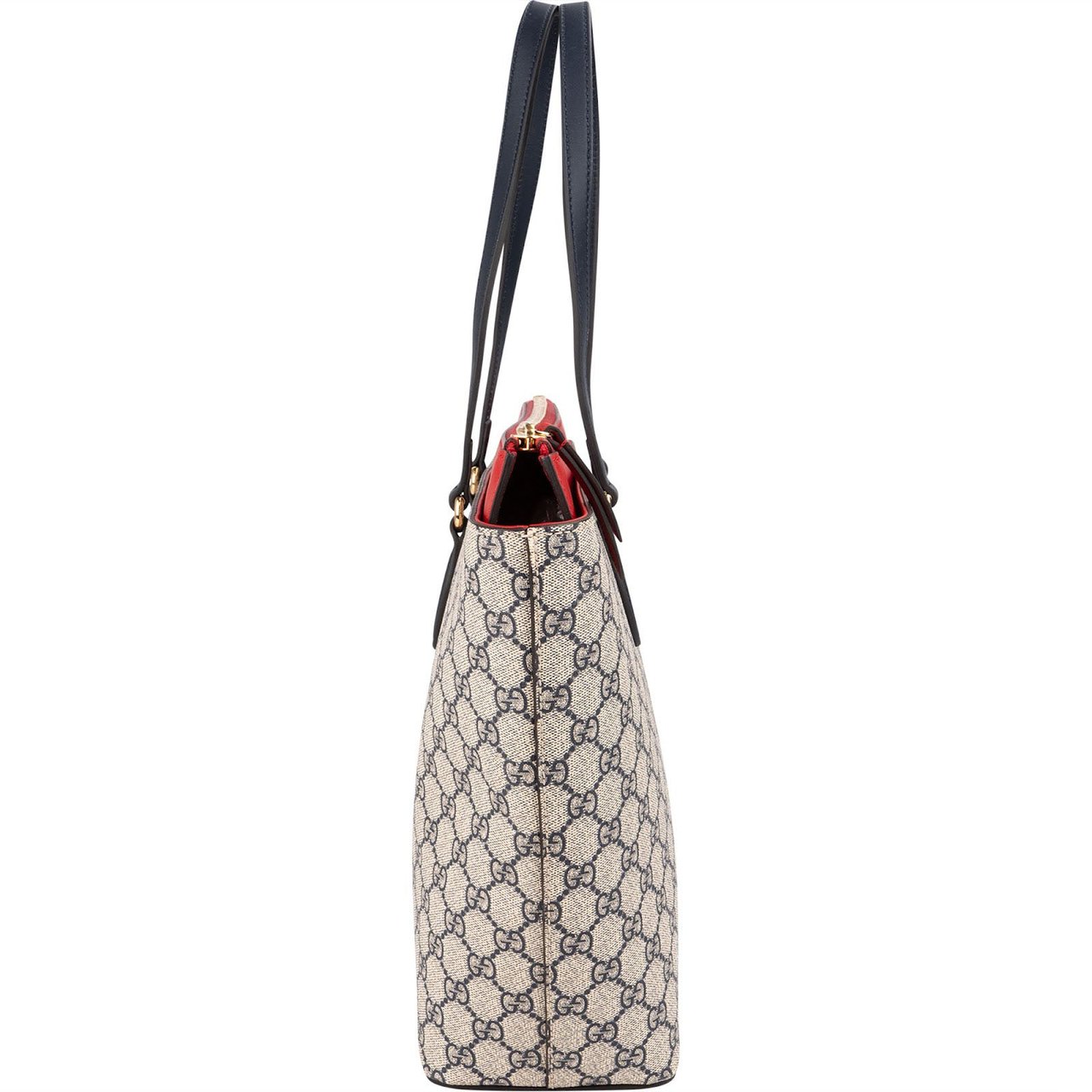 Gucci Blue Monogram GG Supreme Bicolor Leather Tote Shoulder Bag Blauw