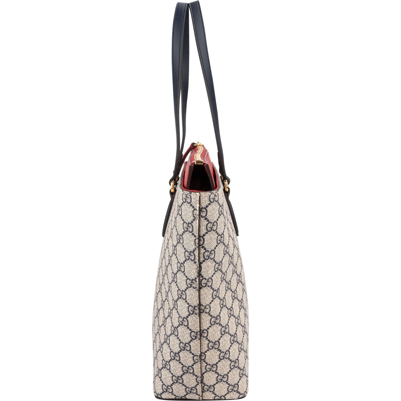 Gucci Blue Monogram GG Supreme Bicolor Leather Tote Shoulder Bag Blauw