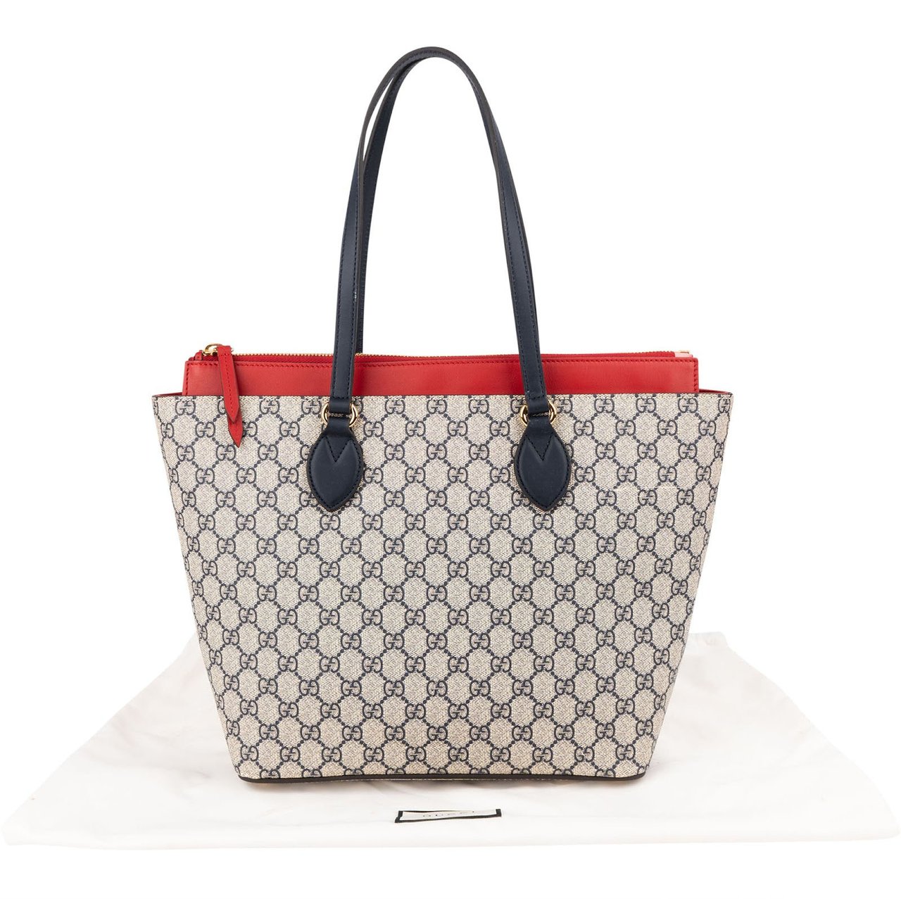 Gucci Blue Monogram GG Supreme Bicolor Leather Tote Shoulder Bag Blauw