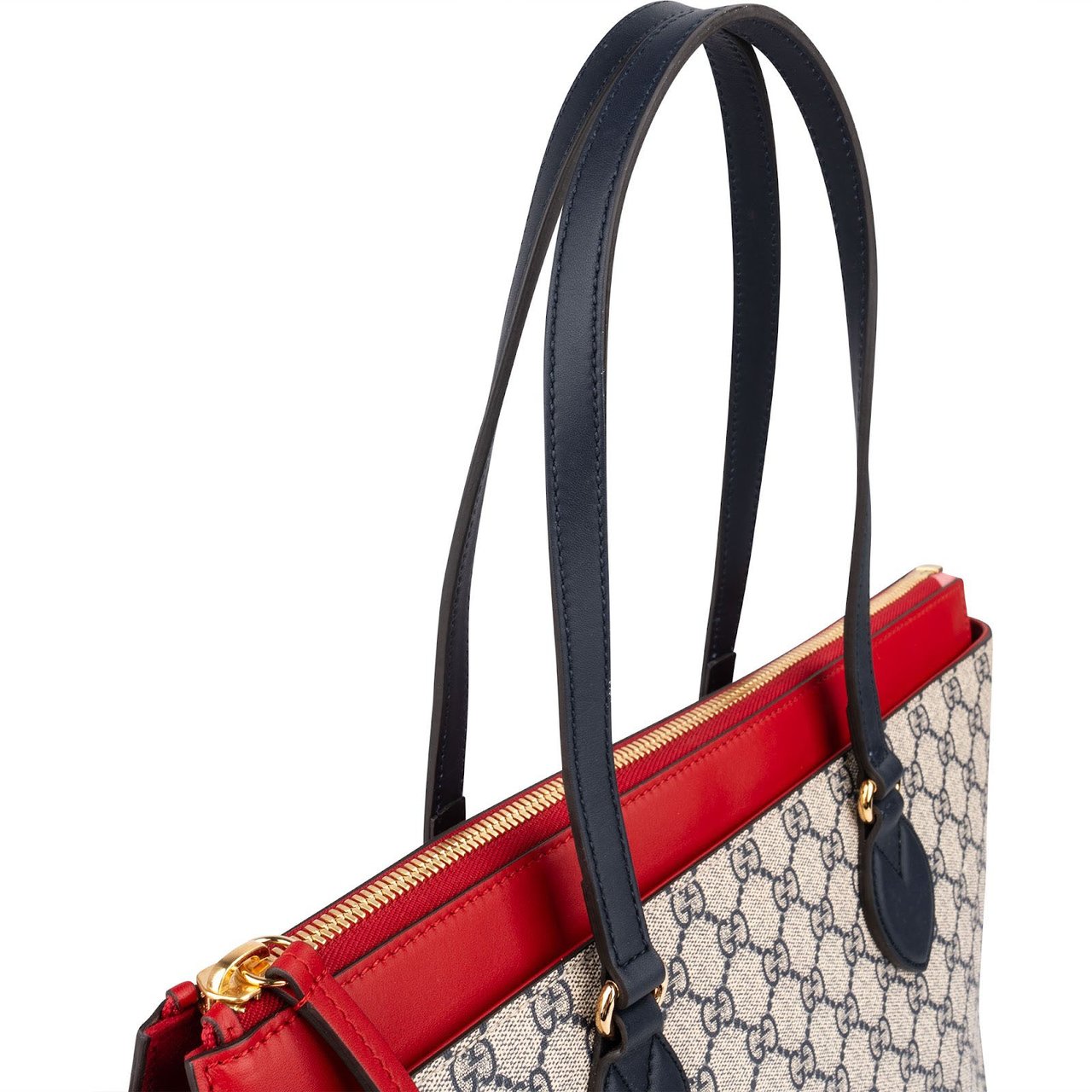 Gucci Blue Monogram GG Supreme Bicolor Leather Tote Shoulder Bag Blauw