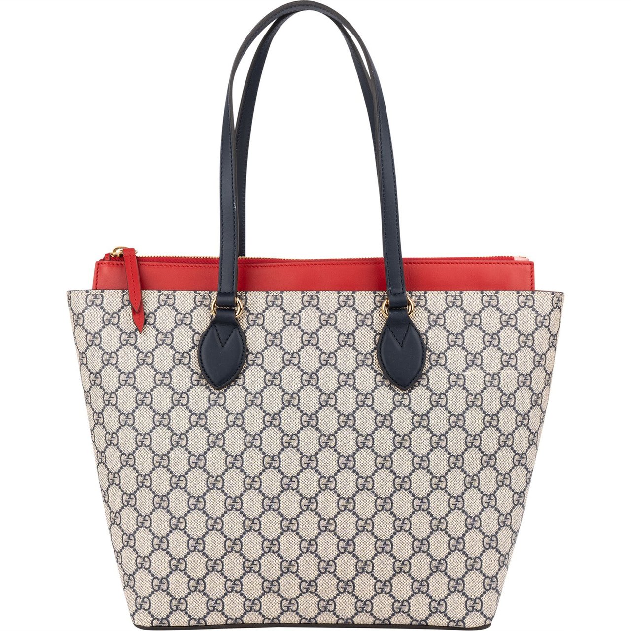 Gucci Blue Monogram GG Supreme Bicolor Leather Tote Shoulder Bag Blauw