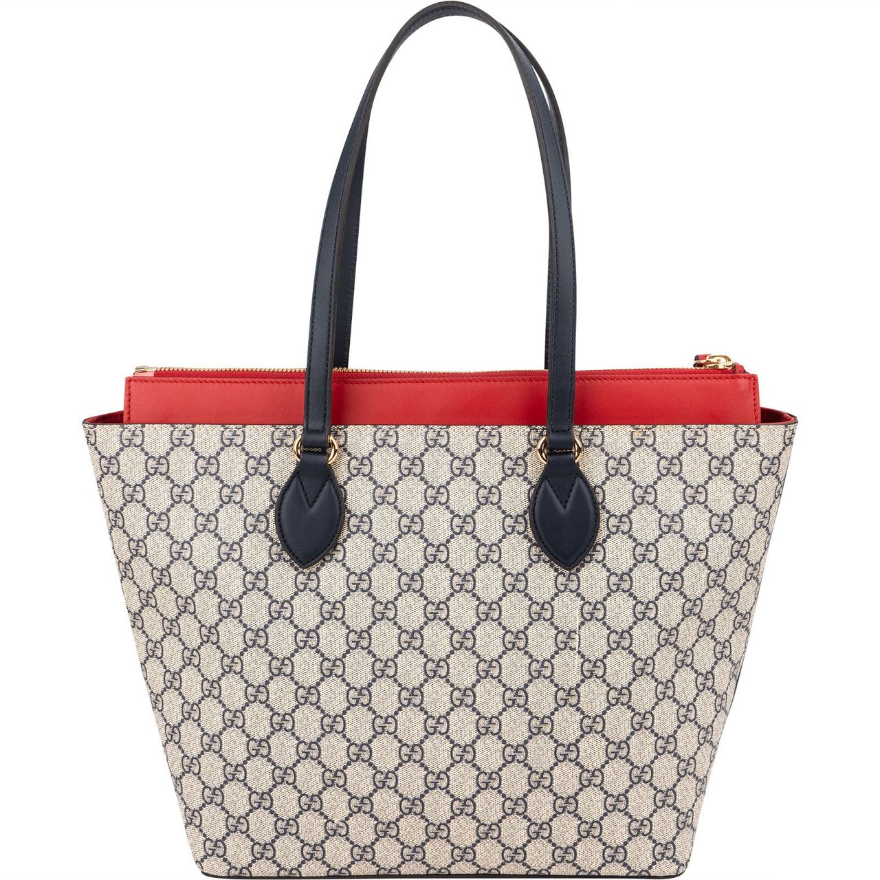 Gucci Blue Monogram GG Supreme Bicolor Leather Tote Shoulder Bag Blauw