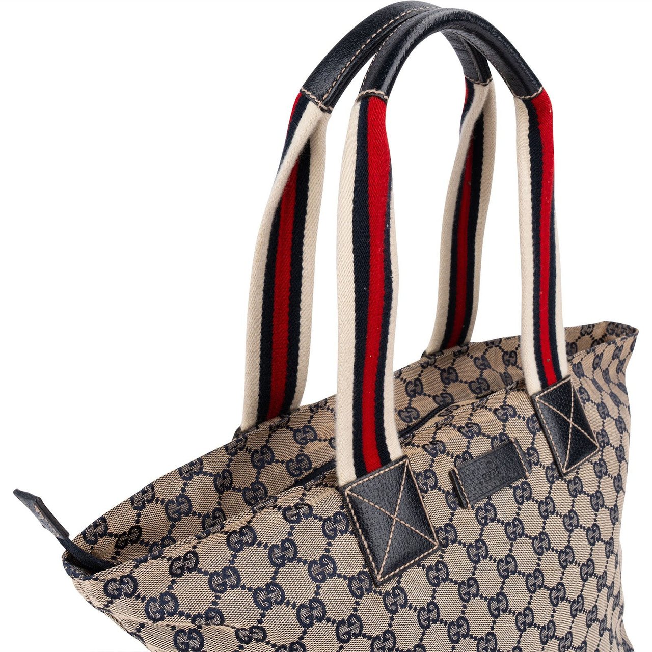 Gucci Monogram GG Canvas Web Handle Tote Shopper Shoulder Bag Blauw