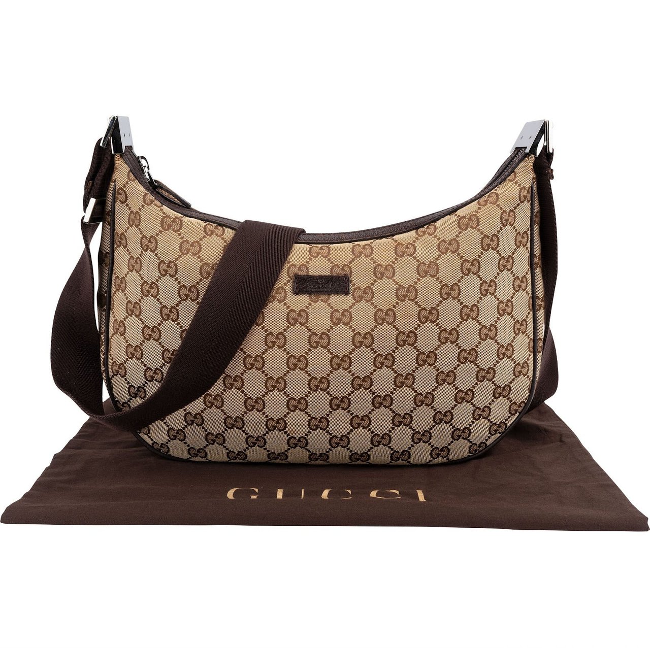 Gucci Monogram GG Canvas Messenger Crossbody Bag Beige