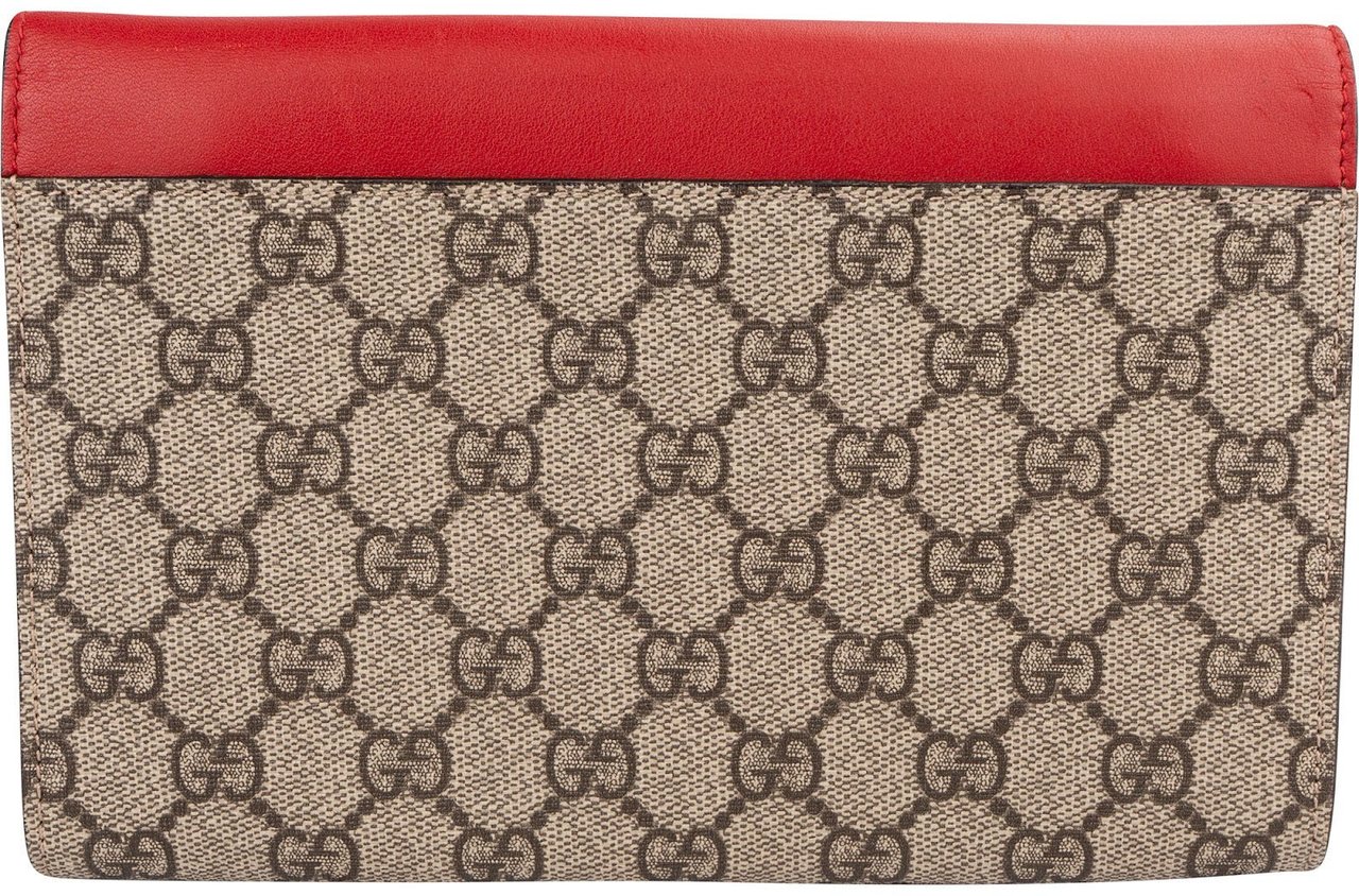 Gucci Monogram GG Supreme Pearl Studded Wallet Clutch Beige