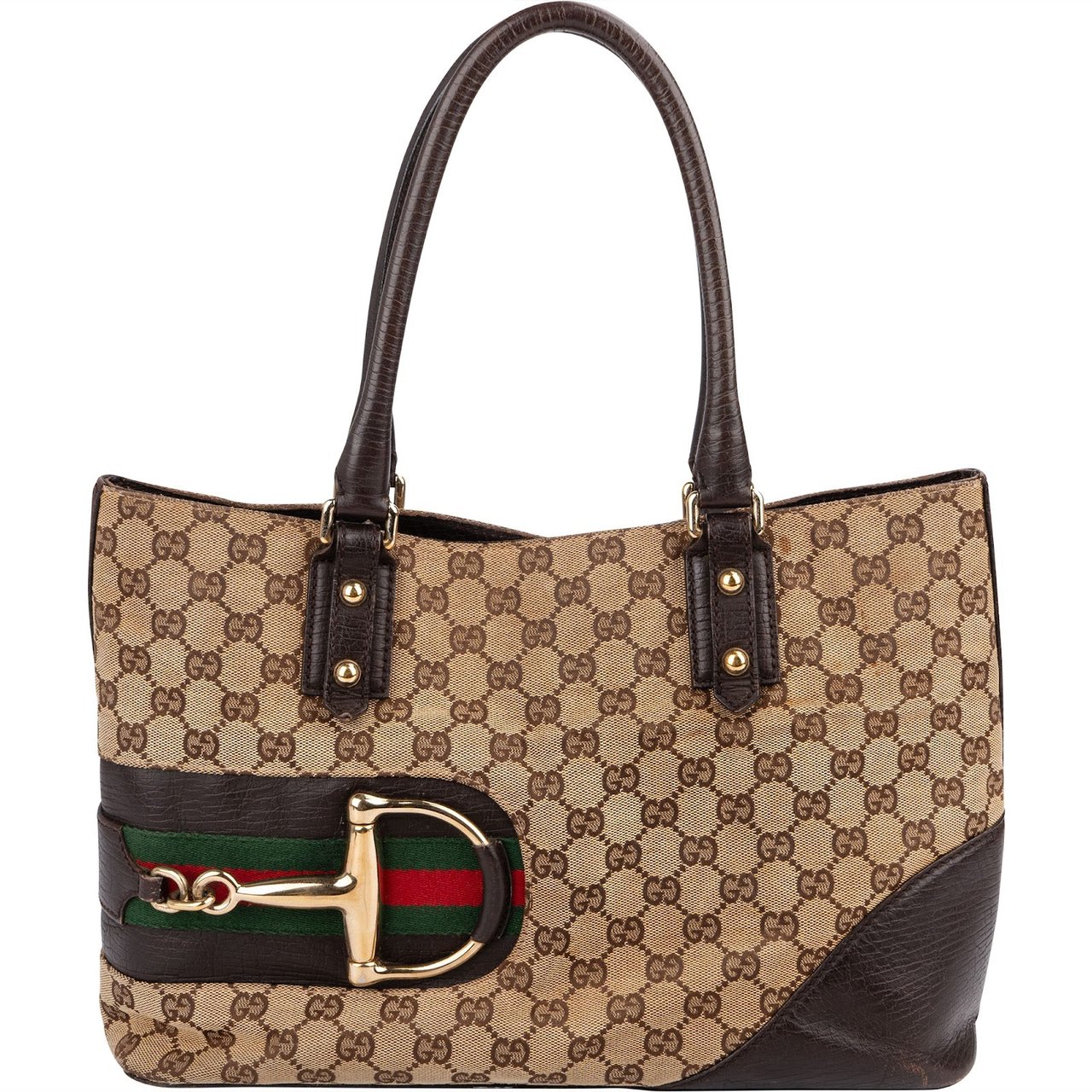 Gucci Monogram GG Canvas Horsebit Tote Shoulder Bag Beige