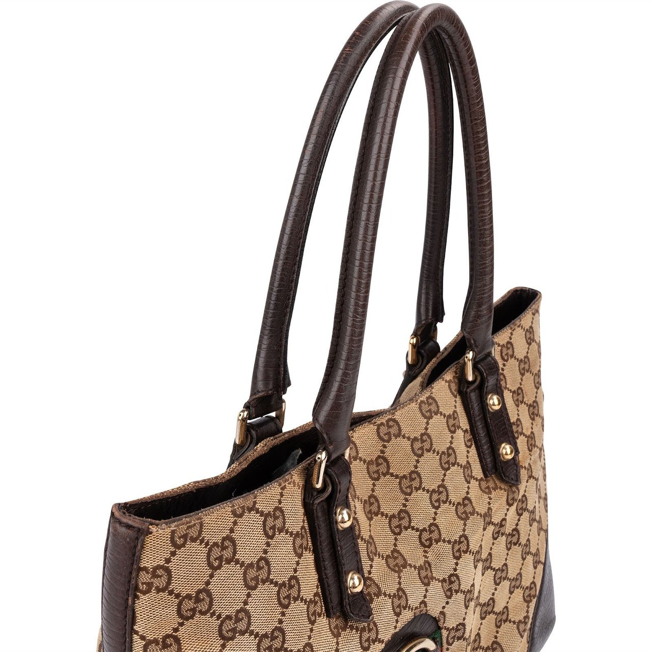 Gucci Monogram GG Canvas Horsebit Tote Shoulder Bag Beige