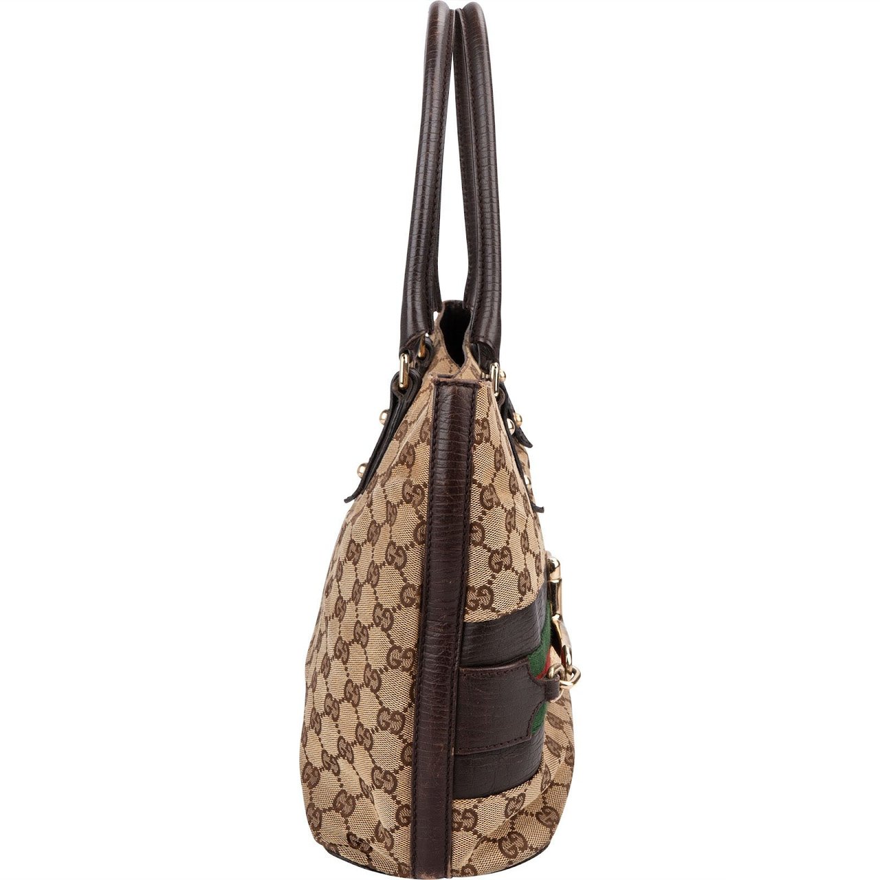 Gucci Monogram GG Canvas Horsebit Tote Shoulder Bag Beige