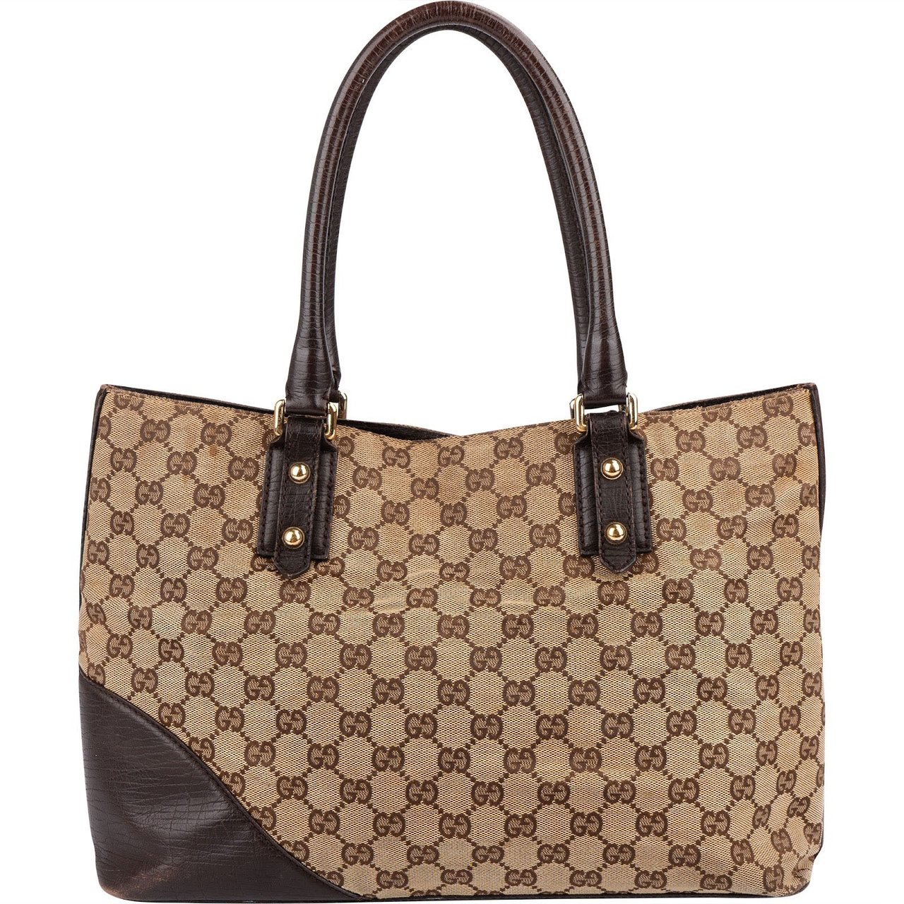 Gucci Monogram GG Canvas Horsebit Tote Shoulder Bag Beige