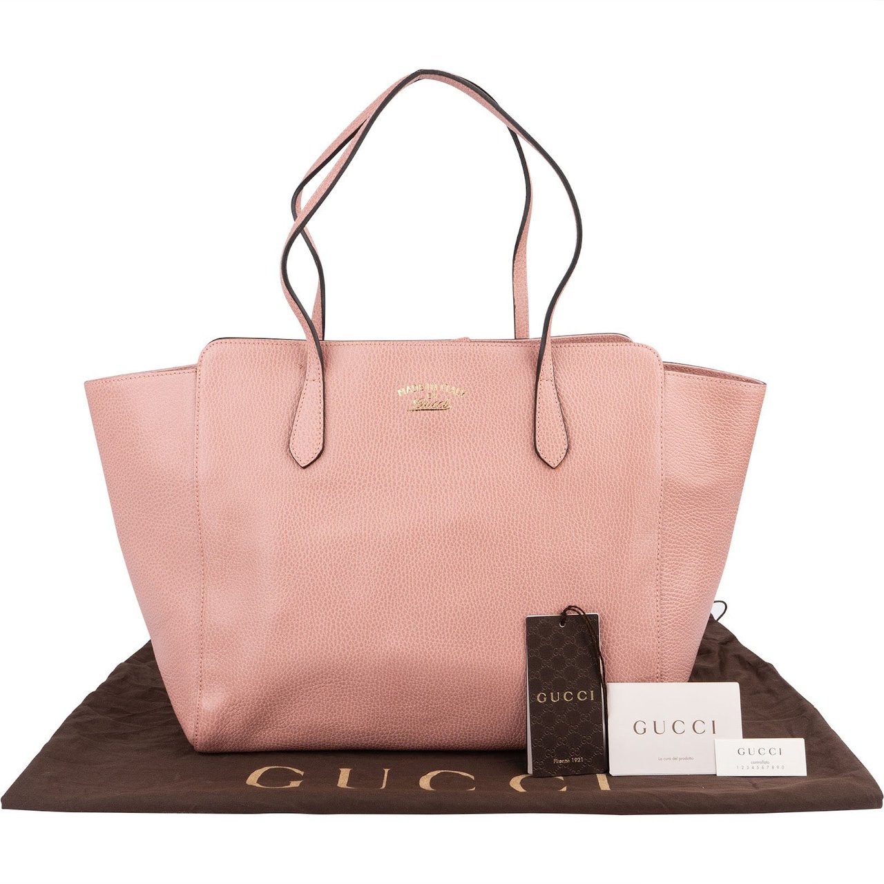 Gucci Pebbled Leather Swing Shopper Shoulder Bag Rood