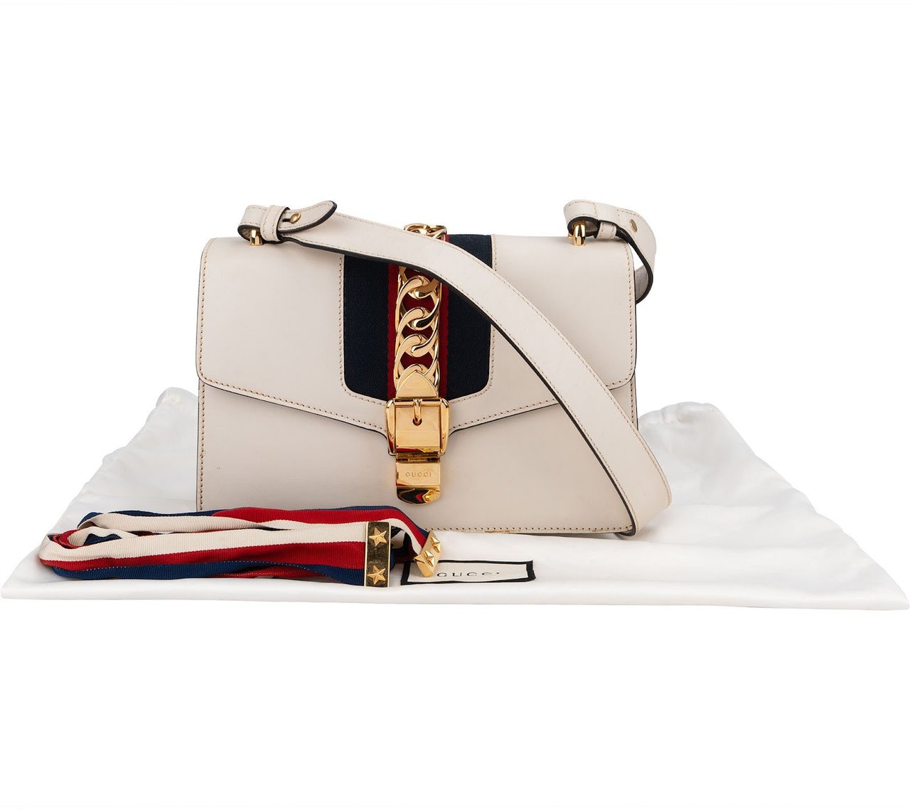 Gucci White Leather Sylvie Shoulder Bag Divers