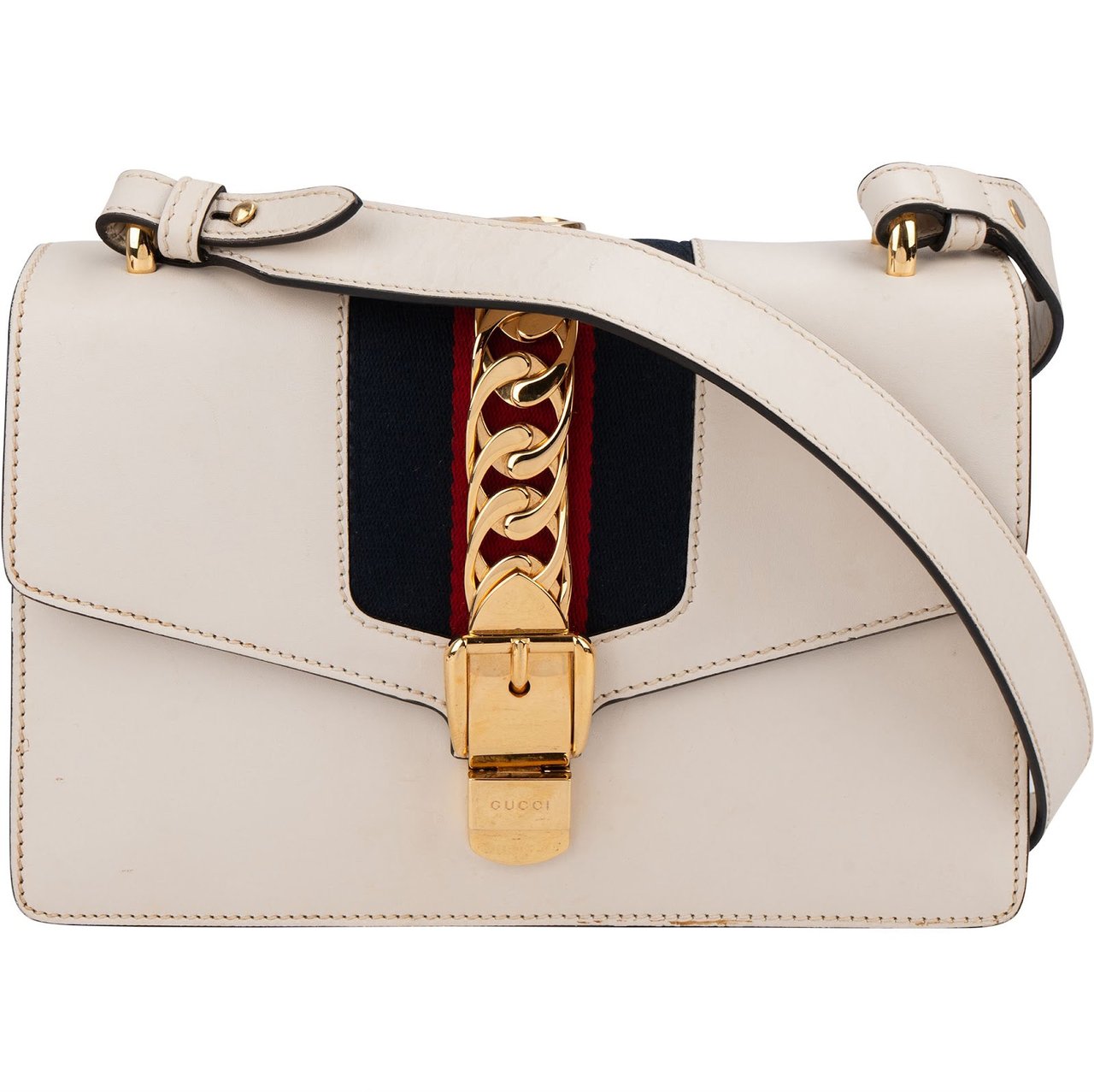 Gucci White Leather Sylvie Shoulder Bag Divers