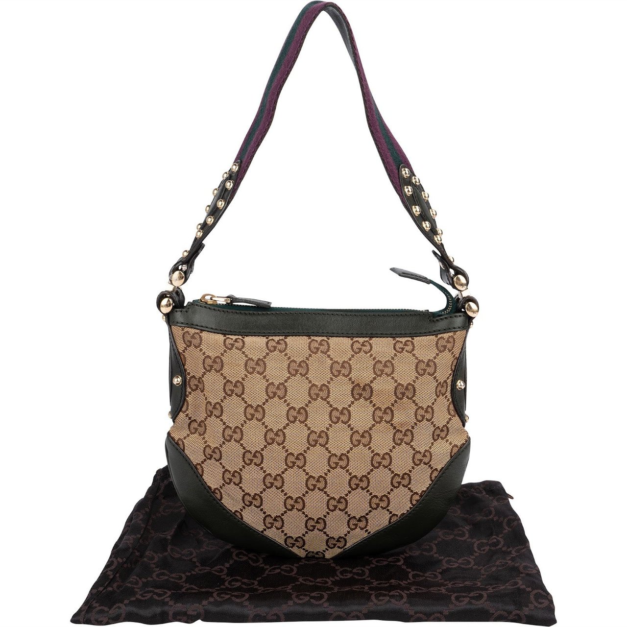 Gucci Monogram GG Canvas Studded Pelham Shoulder Bag Beige