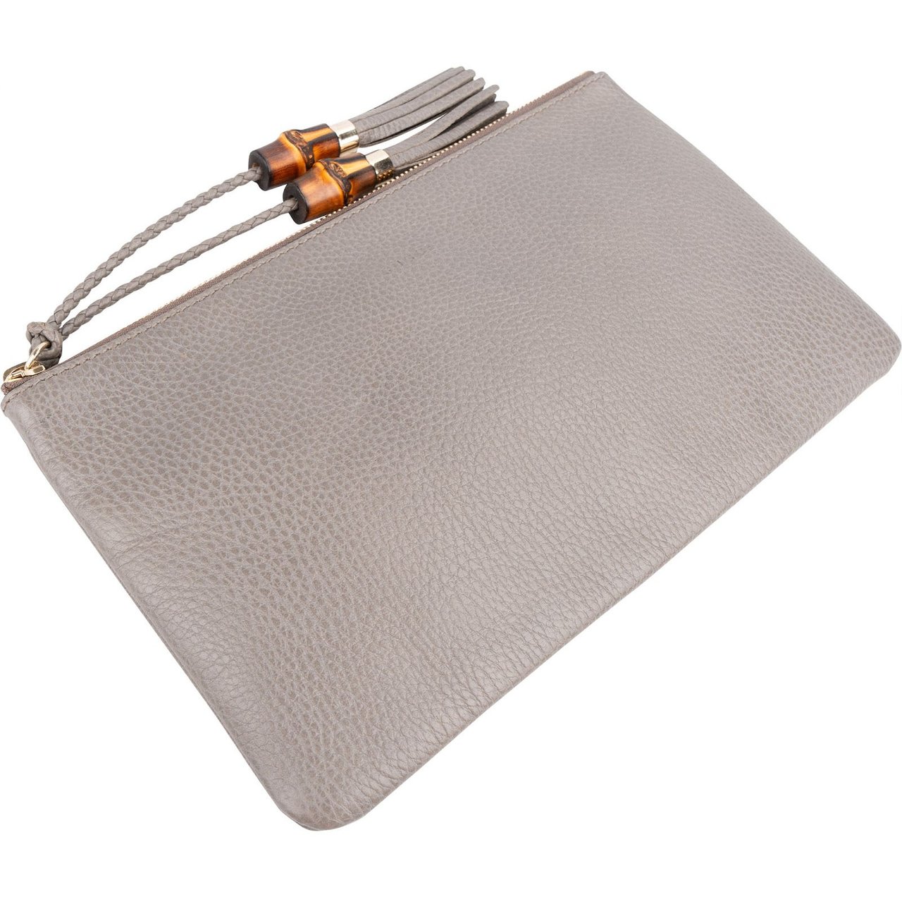 Gucci Grey Leather Bamboo Tassel Clutch Donkergrijs