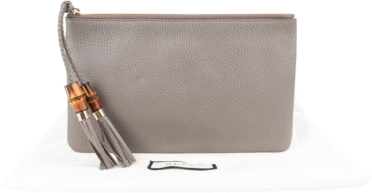 Gucci Grey Leather Bamboo Tassel Clutch Donkergrijs